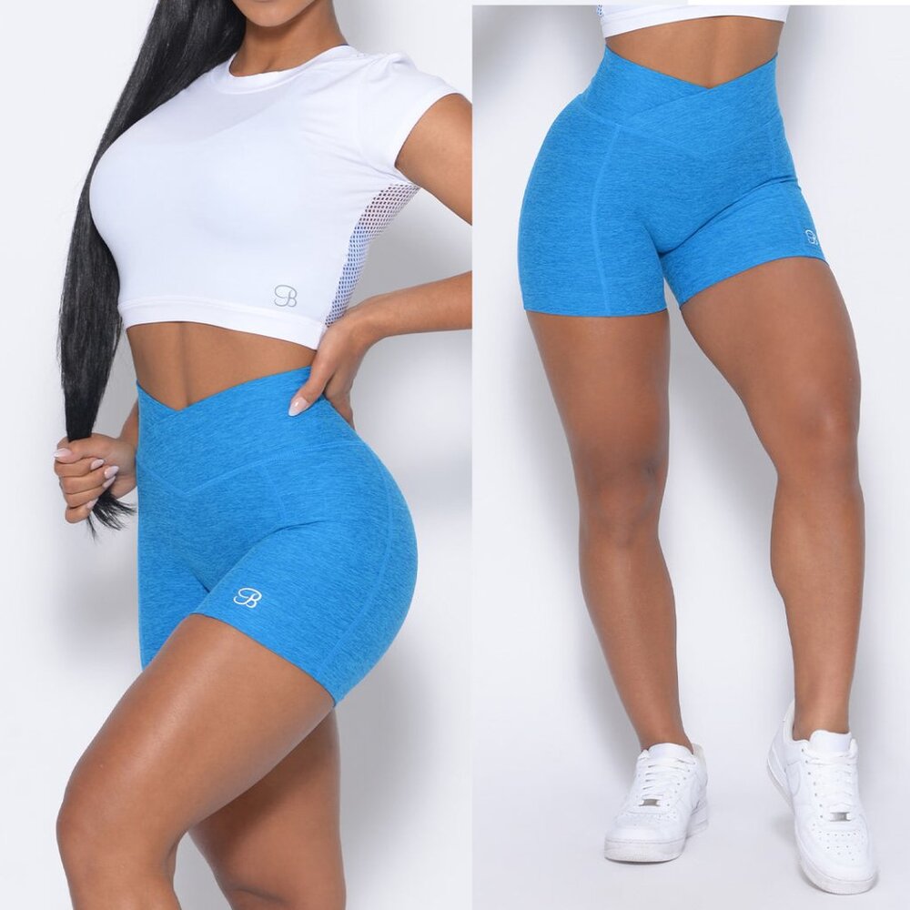 BOMBSHELL SPORTSWEAR Tiny Waist Scrunch Shorts XS Sky Blue